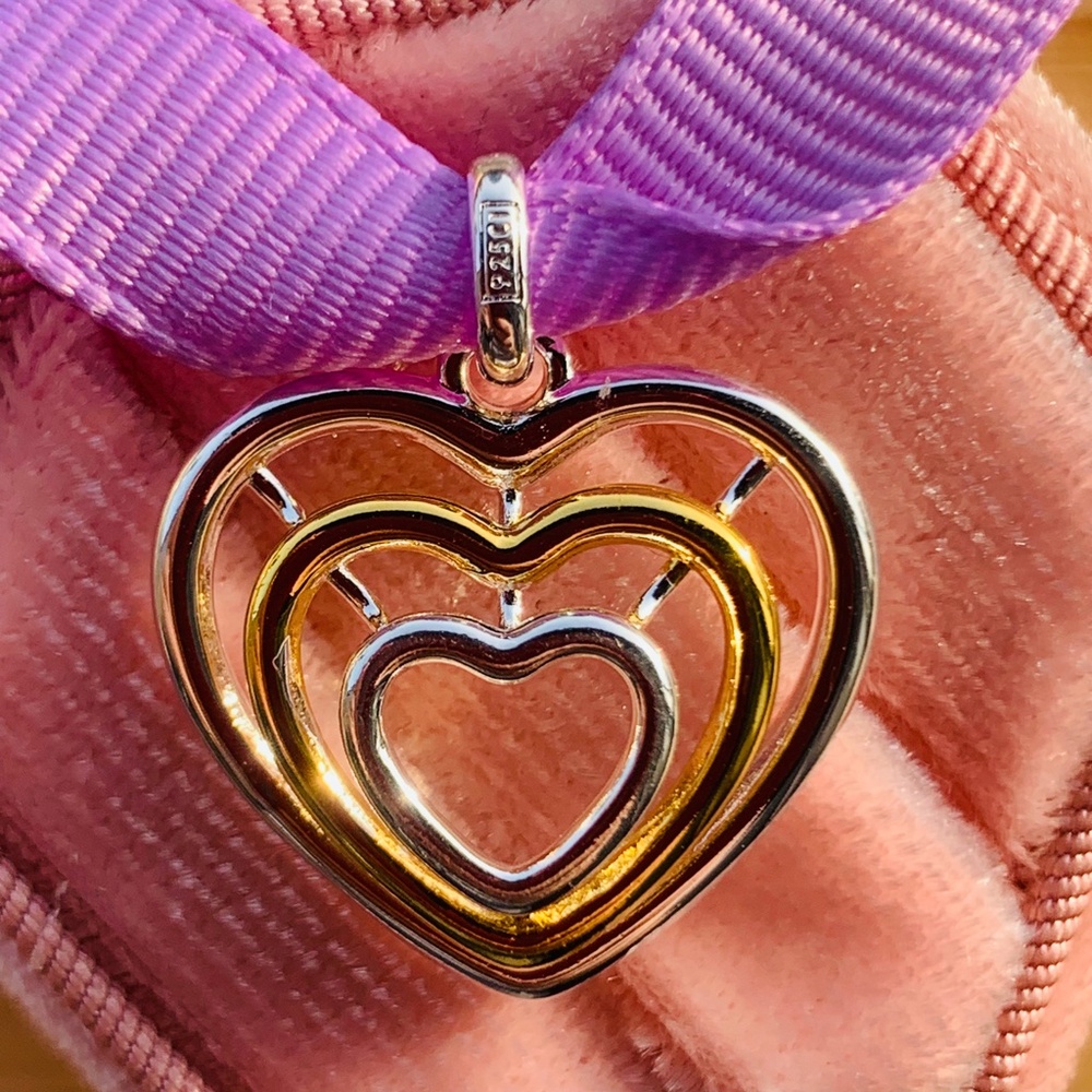 Tous 3D Wired Heart Pendant Silver Gold